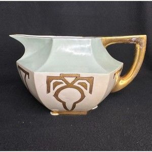 P&P La Seynie Limoges Hand Painted Art Deco Pitcher 5 1/2" Tall